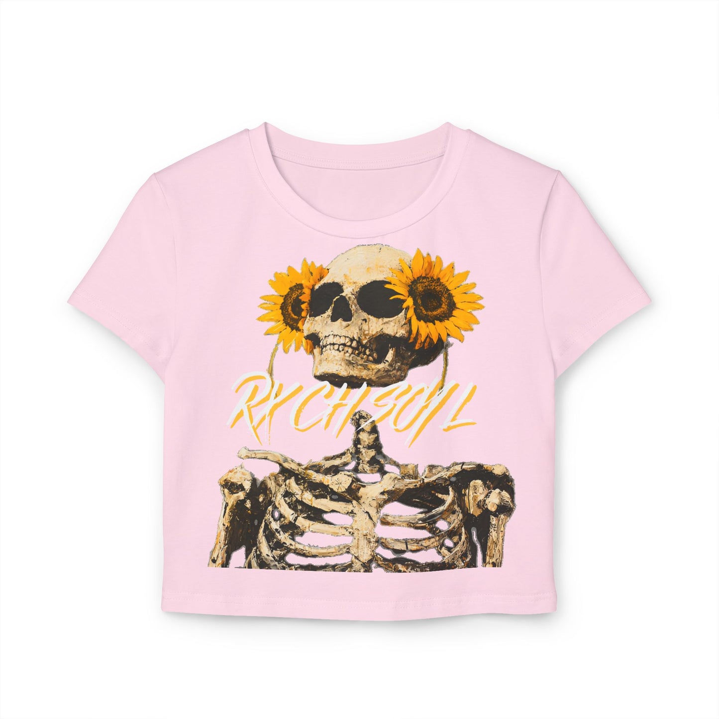 Women's Skeleton & Sunflower Graphic Baby Tee - RX CHILL Vibe T-Shirt