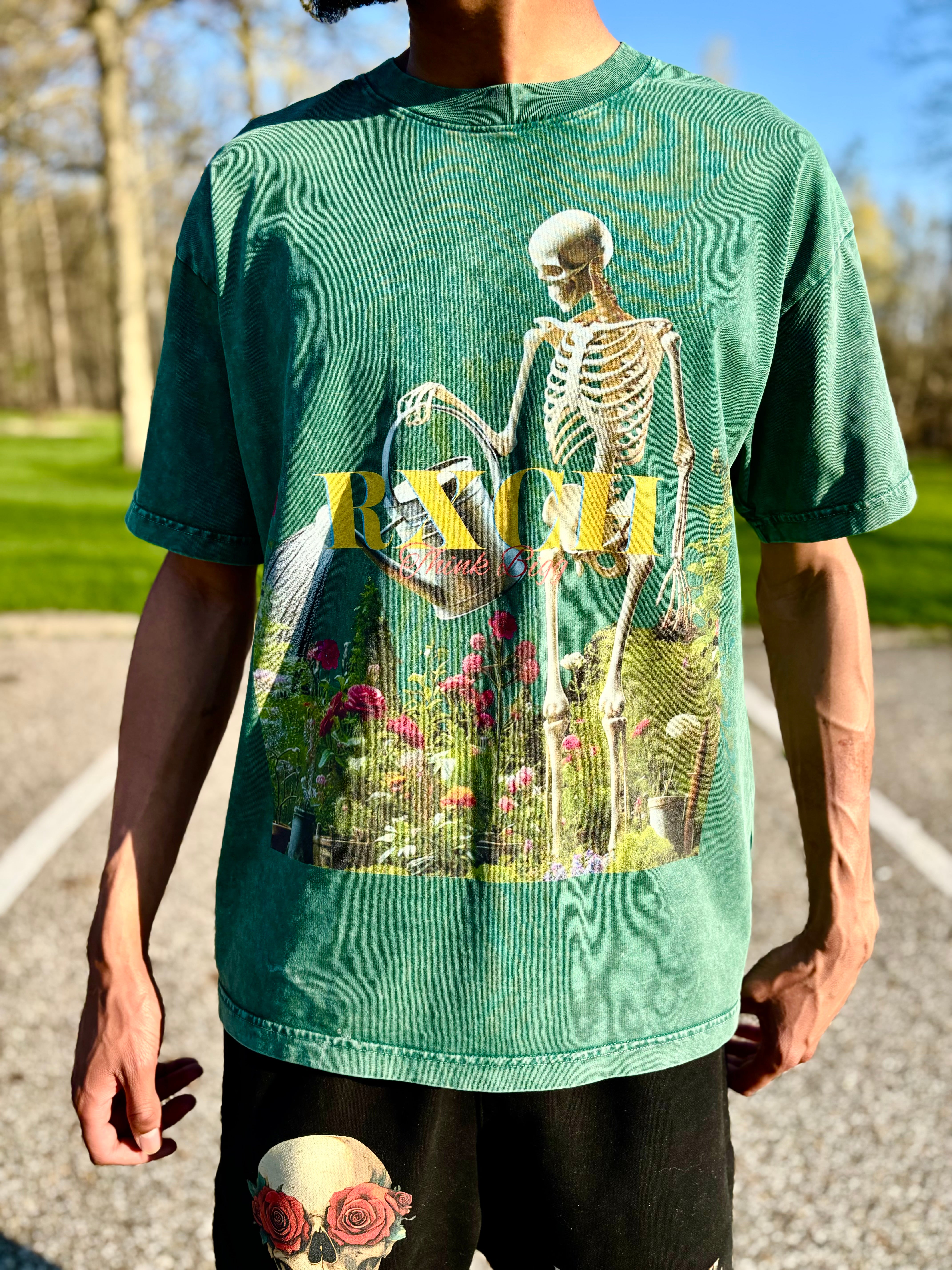 Oversized Rxch “Think Bigg” Skeleton Garden Tee